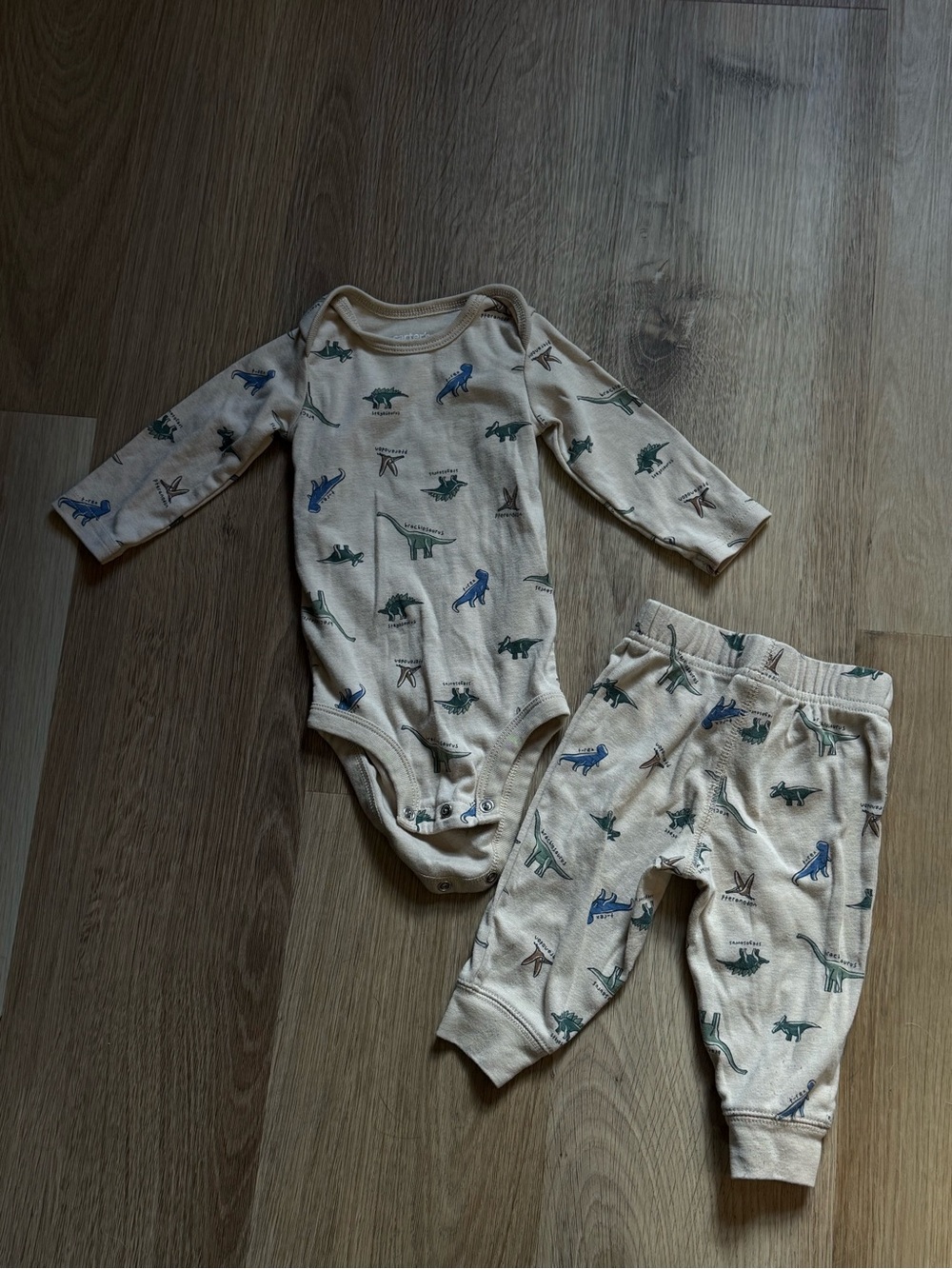 Carter's Child of Mine Matching Beige Long Sleeved Onesie and Pants